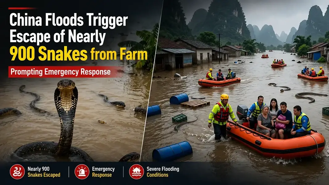 China Floods Trigger Escape of Nearly 900 Snakes from Farm, Prompting Emergency Response
