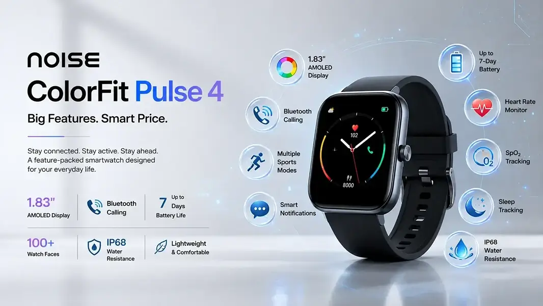 Noise Budget Smartwatch: See AMOLED Display, Bluetooth Calling, 7-Day Battery, Health Tracking and Full Specifications