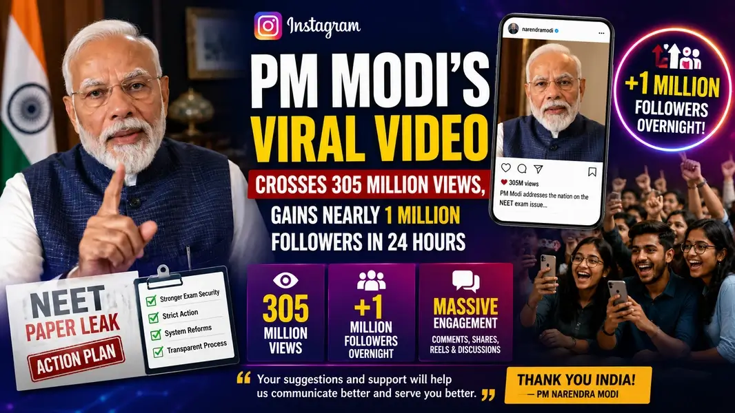 PM Modi’s NEET Instagram Video Crosses 305 Million Views, Gains Nearly 1 Million Followers in 24 Hours
