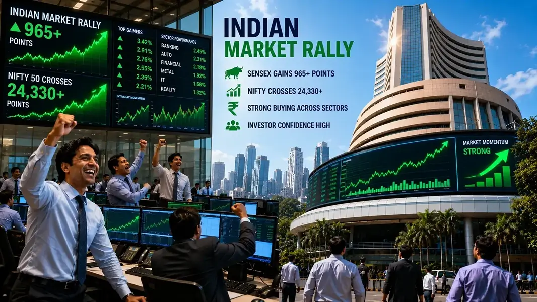 Sensex Surges 965 Points as Nifty Climbs Above 24,330 on Broad Market Rally