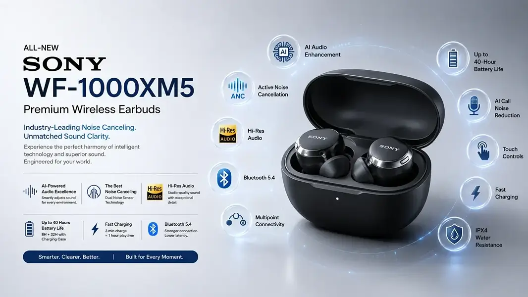 Sony Premium Earbuds: See AI Audio Enhancement, ANC, 40-Hour Battery, Hi-Res Audio and Full Specifications