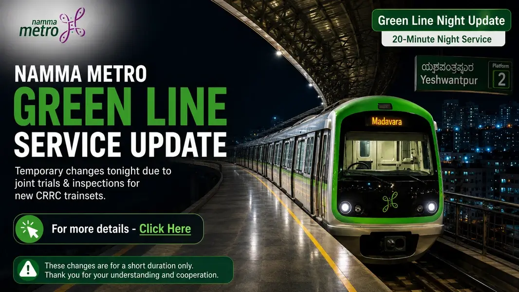 Namma Metro Green Line Night Service Update: Bengaluru Commuters Face Temporary 20-Minute Frequency